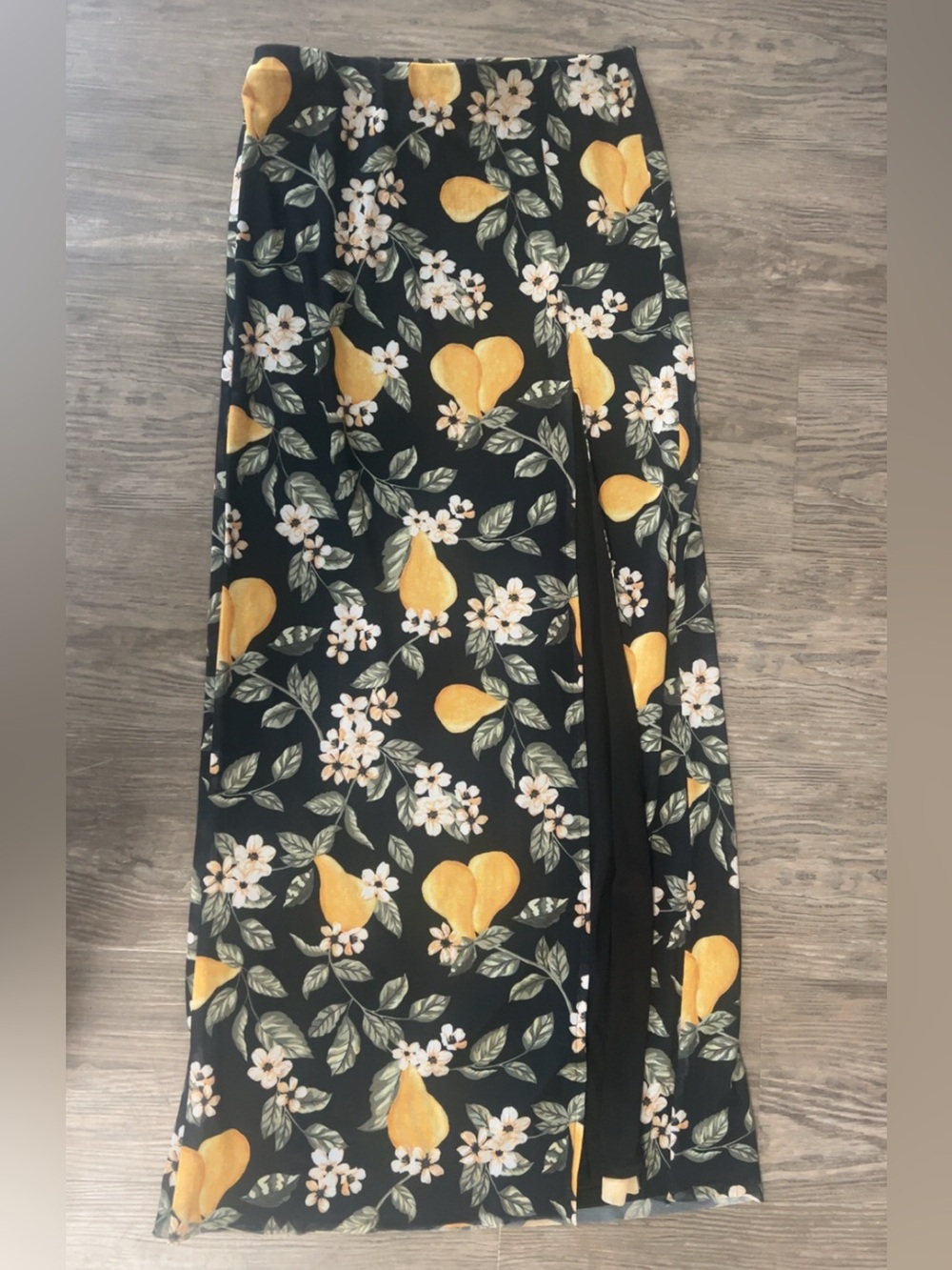 Vici Black Maxi Skirt with Yellow Pear & White Floral Print